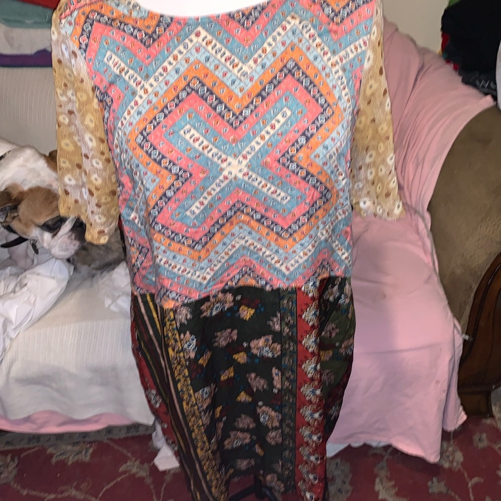 Anthropologie Tiny Patchwork Tunic Boho Silk Shirt Dress